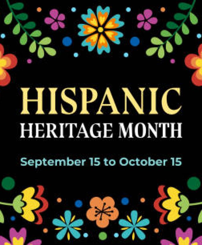Hispanic heritage month. Vector web banner, poster, card for social media, networks. Greeting with national Hispanic heritage month text, flowers on floral pattern background.